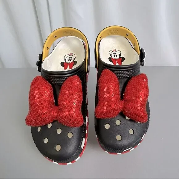Disney Crocs women’s Black and Red Minnie Mouse Slippers Size 10 - Picture 2 of 7